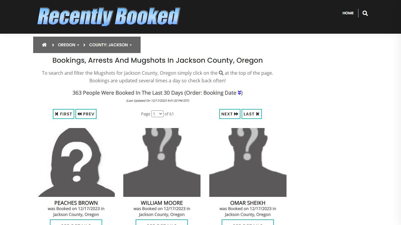 Recent bookings, Arrests, Mugshots in Jackson County, Oregon